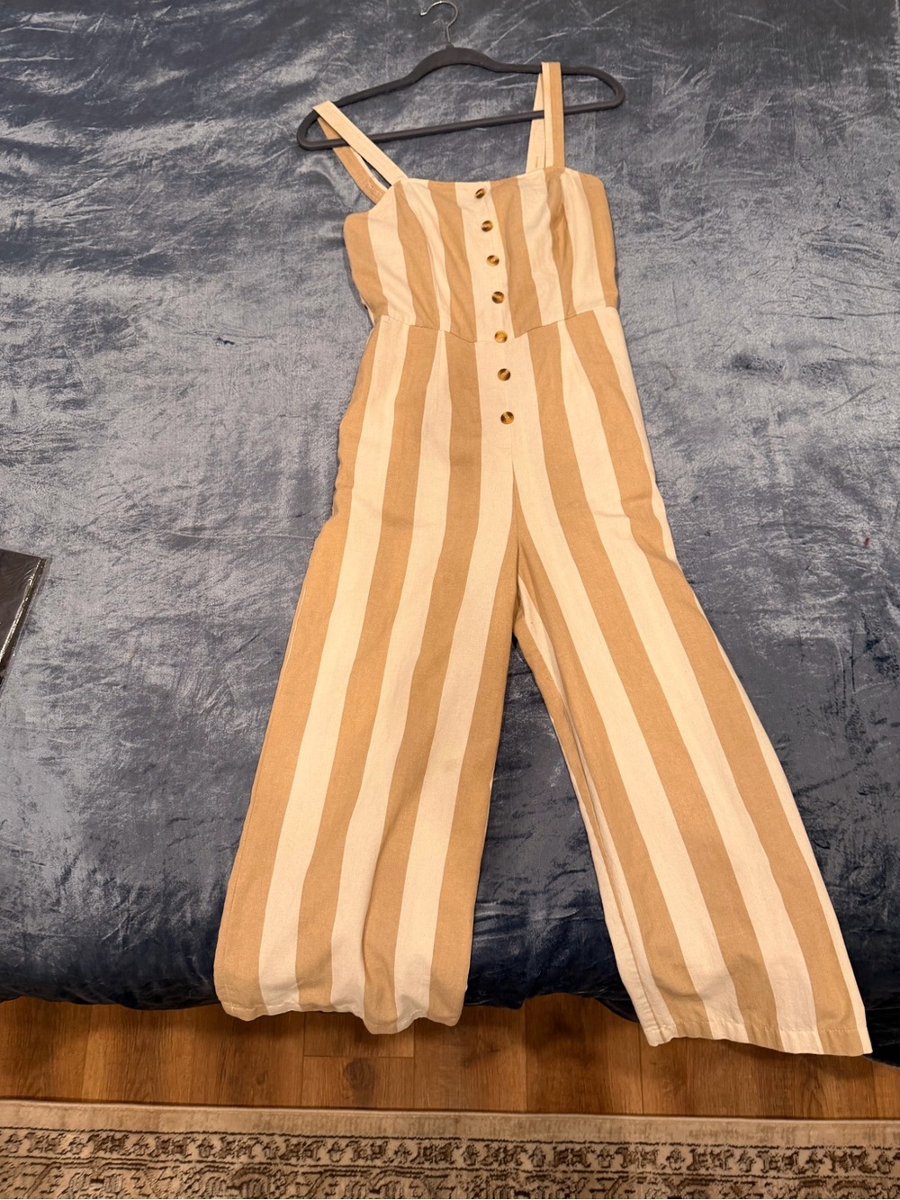 Altar’d State Striped Wide-Leg Jumpsuit in Beige and Cream Size Small